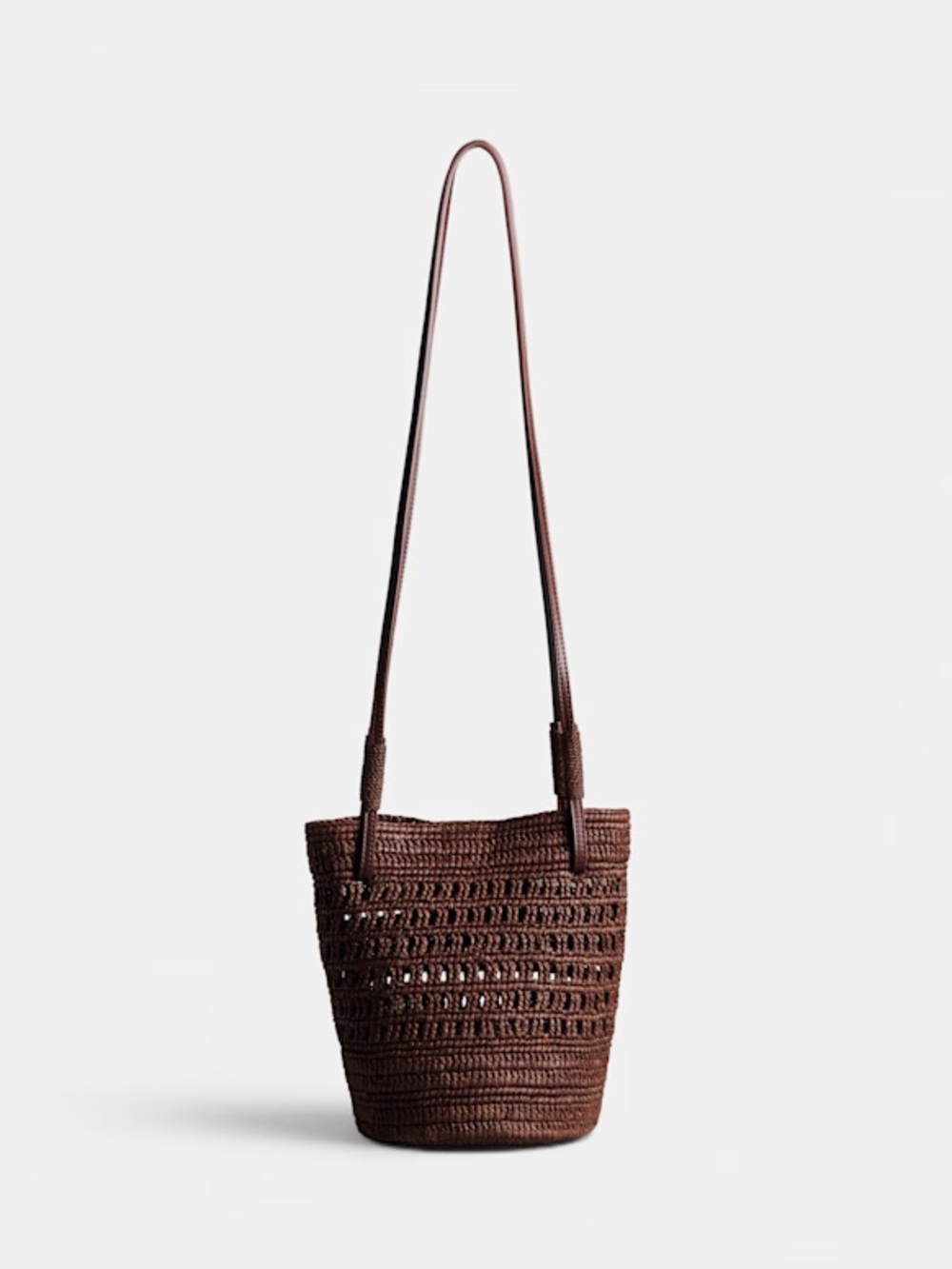 Sézane Rosie Basket Bag in Choco Brown - Natural Raffia Woven Crossbody